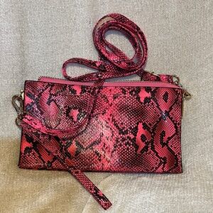 Vibrant Pink Snake Pattern Crossbody Bag